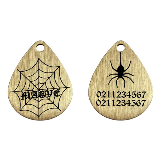 ⭐️Purr. Meow. Woof.⭐️ - Spiders Web Brass Teardrop Cat & Dog ID Pet Tag - Default Title