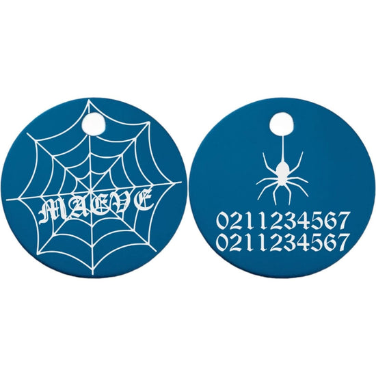 ⭐️Purr. Meow. Woof.⭐️ - Spiders Web Round Aluminum Cat & Dog ID Pet Tag - DodgerBlue / Small (Cat)