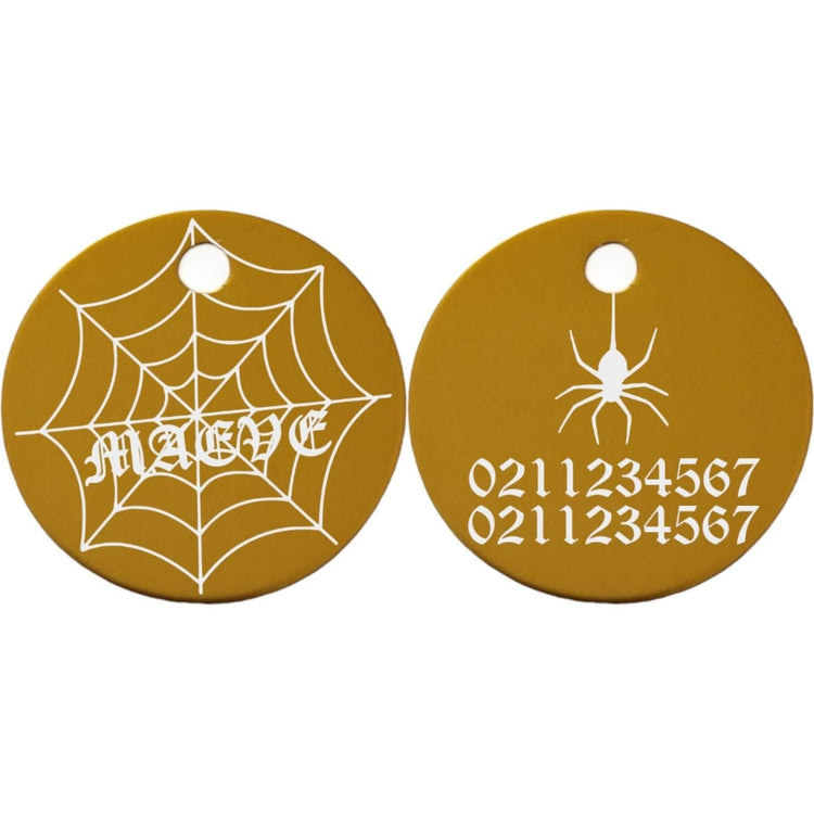 ⭐️Purr. Meow. Woof.⭐️ - Spiders Web Round Aluminum Cat & Dog ID Pet Tag - Gold / Small (Cat)