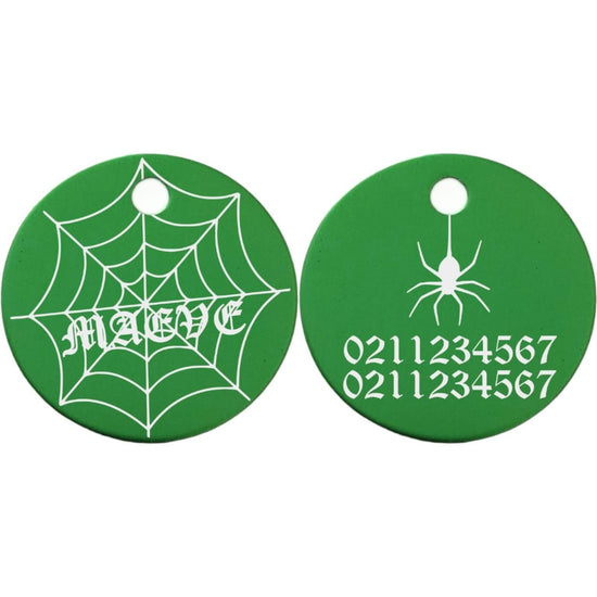 ⭐️Purr. Meow. Woof.⭐️ - Spiders Web Round Aluminum Cat & Dog ID Pet Tag - Green / Small (Cat)
