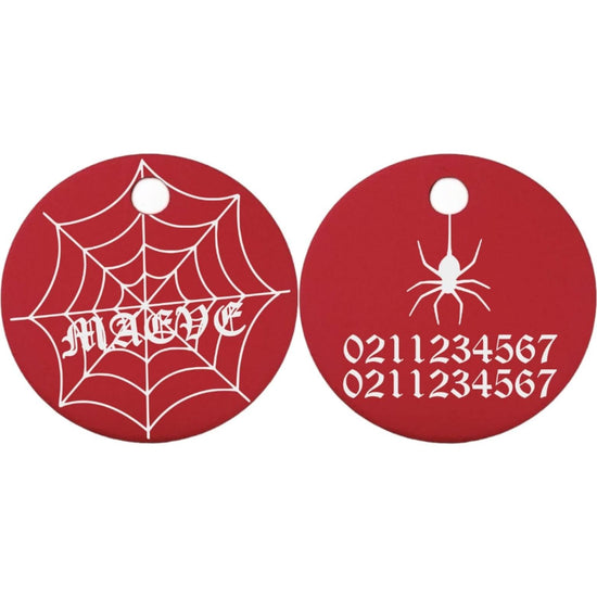 ⭐️Purr. Meow. Woof.⭐️ - Spiders Web Round Aluminum Cat & Dog ID Pet Tag - Red / Small (Cat)