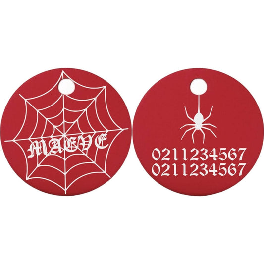 ⭐️Purr. Meow. Woof.⭐️ - Spiders Web Round Aluminum Cat & Dog ID Pet Tag - Red / Small (Cat)