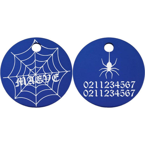 ⭐️Purr. Meow. Woof.⭐️ - Spiders Web Round Aluminum Cat & Dog ID Pet Tag - RoyalBlue / Small (Cat)