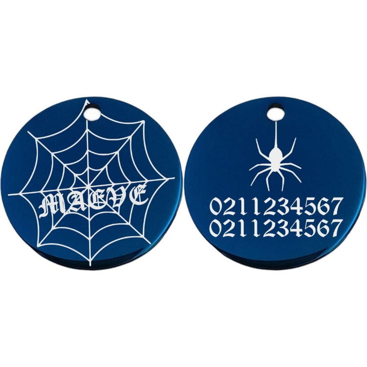 ⭐️Purr. Meow. Woof.⭐️ - Spiders Web Round | Mirror Stainless | Cat & Dog ID Pet Tag - MidnightBlue / Small (Cat)