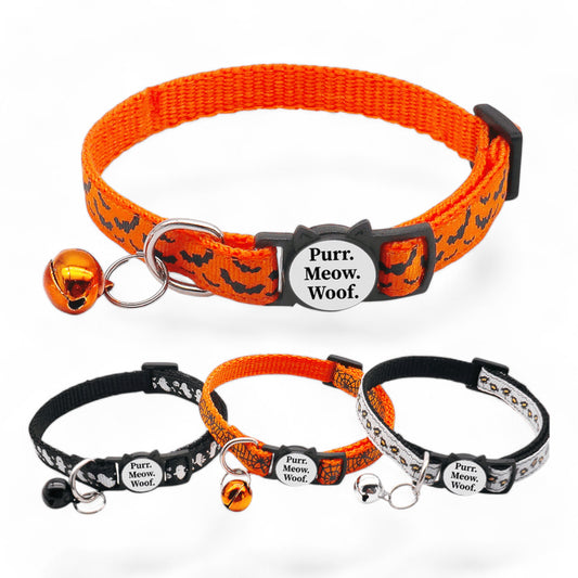 ⭐️Purr. Meow. Woof.⭐️ - Spooky Collection Breakaway Safety Cat & Kitten Collar - Black Skull & Cross Bones / Cat