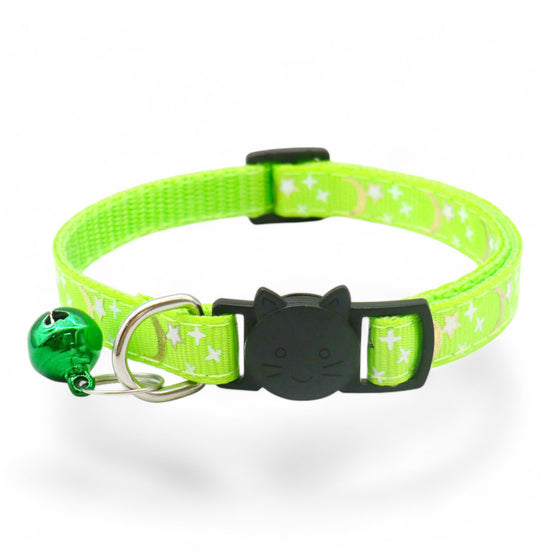 ⭐️Purr. Meow. Woof.⭐️ - Star & Moon Breakaway Safety Cat & Kitten Collar - GreenYellow / Cat