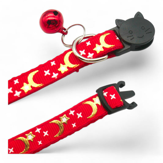 ⭐️Purr. Meow. Woof.⭐️ - Star & Moon Breakaway Safety Cat & Kitten Collar - Red / Cat