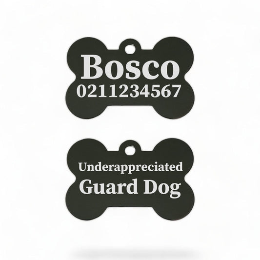 ⭐️Purr. Meow. Woof.⭐️ - Underappreciated Guard Dog | Bone Aluminium | Dog ID Pet Tag - Black