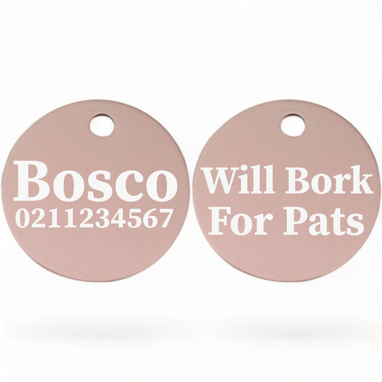 ⭐️Purr. Meow. Woof.⭐️ - Will Bork For Pats | Round Aluminium | Dog ID Pet Tag - LightPink