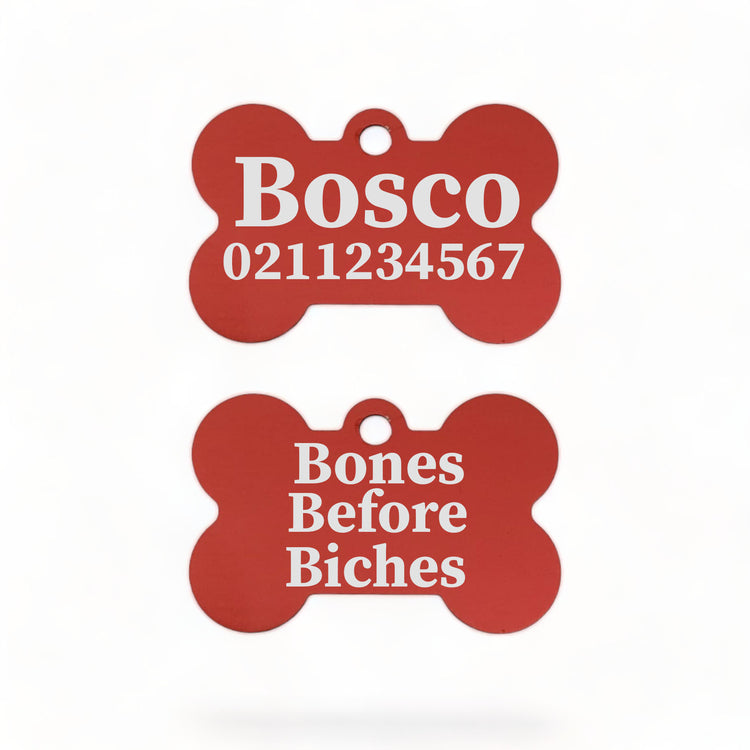 Bones Before Bitches | Bone Aluminium | Dog ID Pet Tag