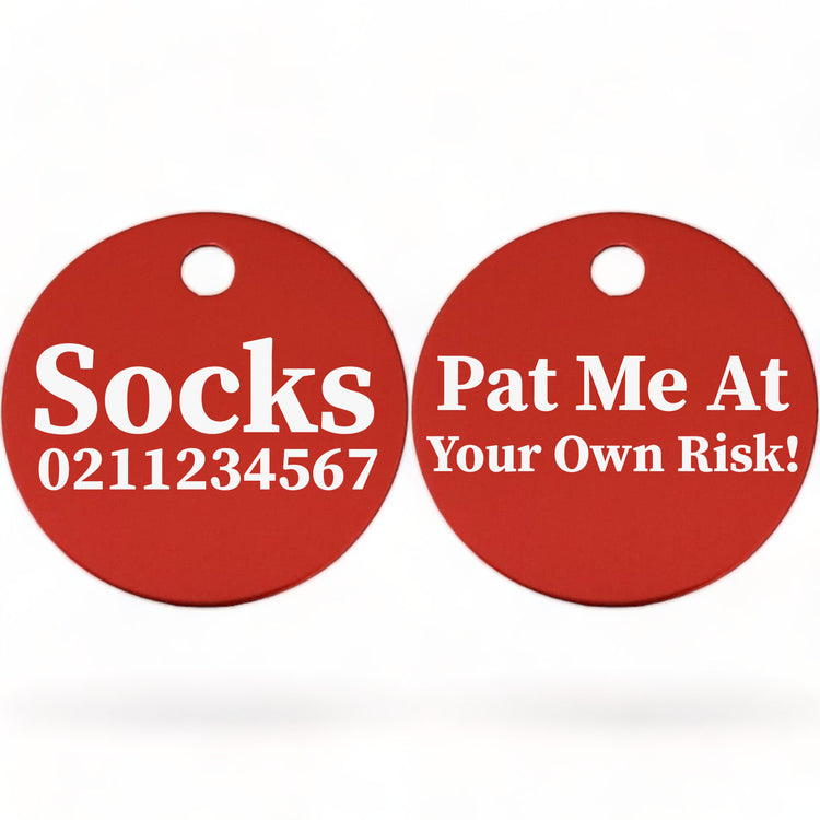 Pat Me At Your Own Risk! Round Cat & Kitten ID Pet Tag