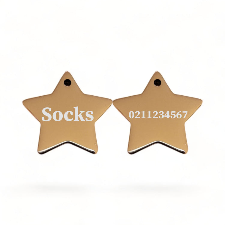 Name Front & Number Back | Mirror Stainless | Star Dog & Cat ID Pet Tag